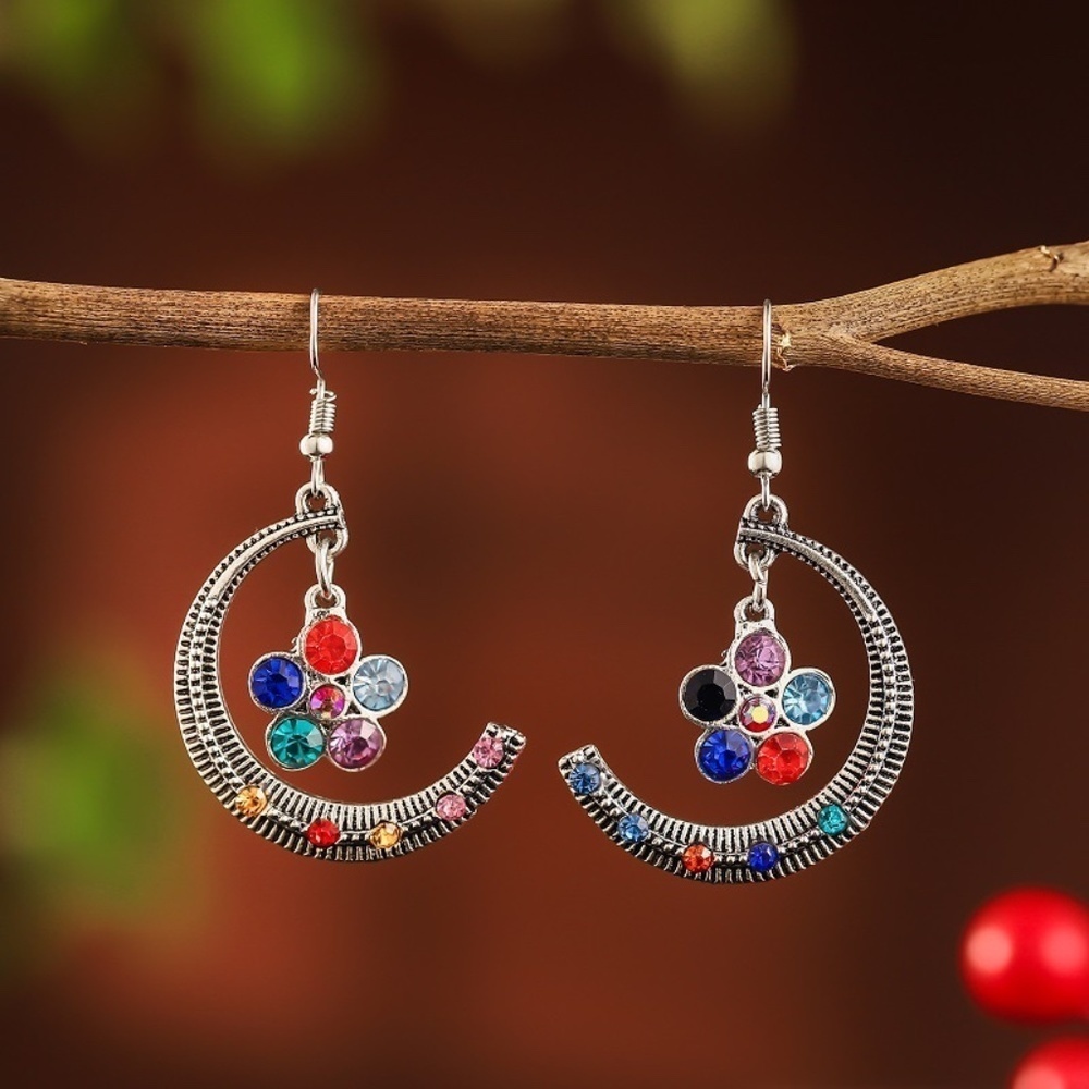 *TENYSI* Silver x Multicolor Moon Flower Fashion Earrings